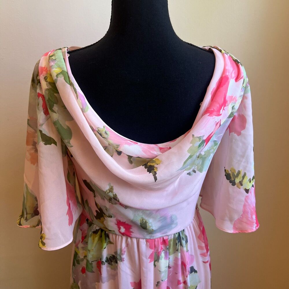 Adrianna Papell Pink Flower Chiffon Dress Floor Length size 4 - Picture 2 of 5